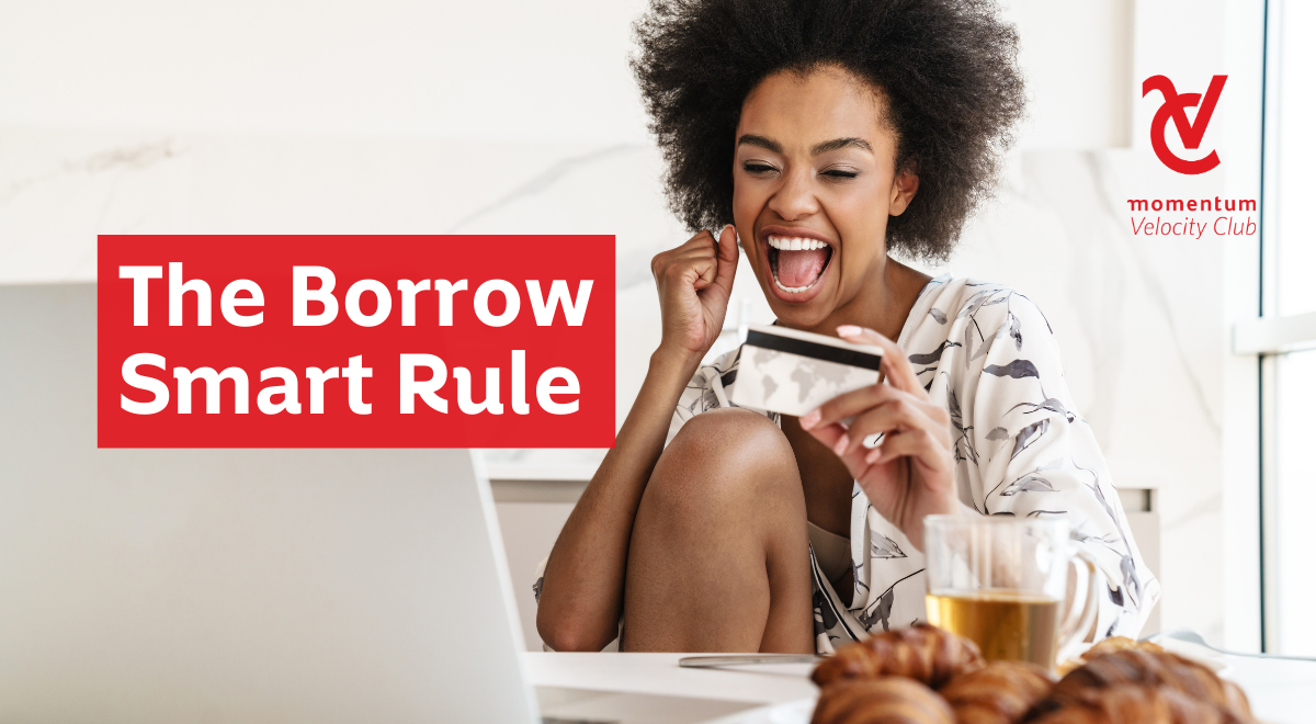 A young woman confidently makes an online purchase with her credit card, knowing that good debt can be a smart financial tool.