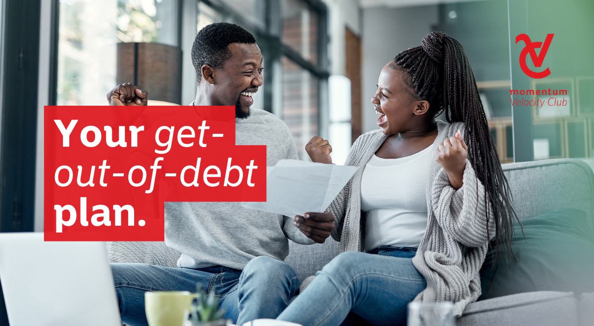 Young couple celebrating that they’ve broken free from their debt cycle.