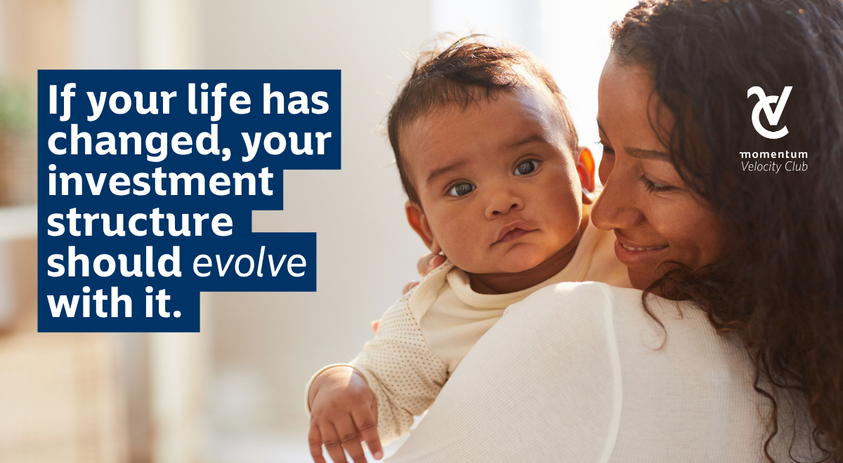 A mother carrying her baby representing the life stage she’s in which should reflect in her investment structure.