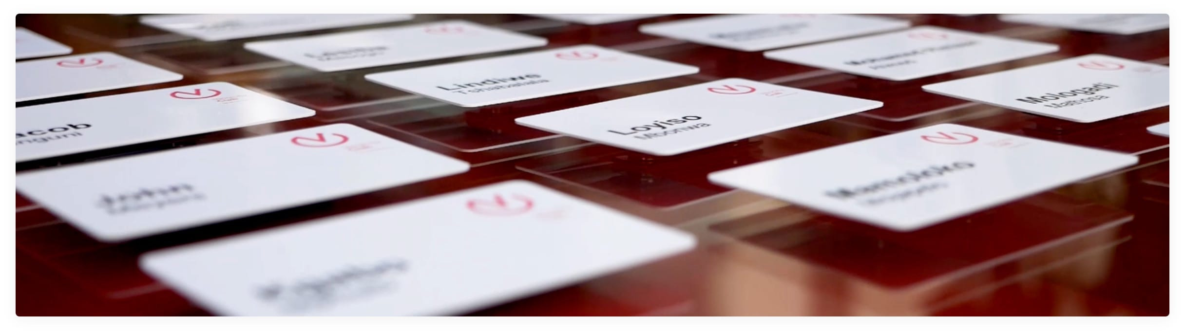 Name tags neatly displayed on a table for Momentum’s Velocity Club event held on 27 February 2020.